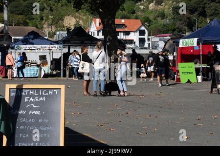 Wanganui New Zealand - April 9 2022; People at Saturday street market in city Stock Photo