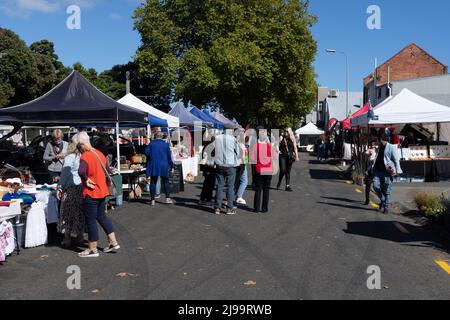 Wanganui New Zealand - April 9 2022; People at Saturday street market in city Stock Photo