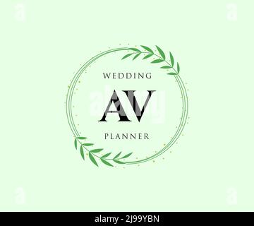 AV Initials letter Wedding monogram logos collection, hand drawn modern minimalistic and floral templates for Invitation cards, Save the Date, elegant Stock Vector