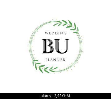 BU Initials letter Wedding monogram logos collection, hand drawn modern minimalistic and floral templates for Invitation cards, Save the Date, elegant Stock Vector