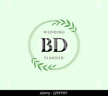 BD Initials letter Wedding monogram logos collection, hand drawn modern minimalistic and floral templates for Invitation cards, Save the Date, elegant Stock Vector