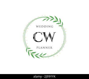 CW Initials letter Wedding monogram logos collection, hand drawn modern minimalistic and floral templates for Invitation cards, Save the Date, elegant Stock Vector