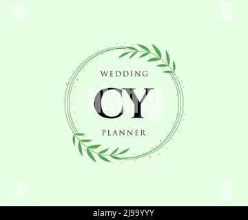 CY Initials letter Wedding monogram logos collection, hand drawn modern minimalistic and floral templates for Invitation cards, Save the Date, elegant Stock Vector
