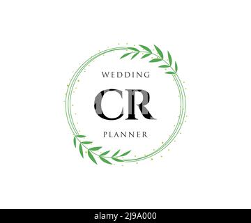 CR Initials letter Wedding monogram logos collection, hand drawn modern minimalistic and floral templates for Invitation cards, Save the Date, elegant Stock Vector