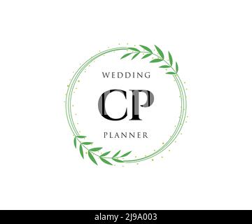 CP Initials letter Wedding monogram logos collection, hand drawn modern minimalistic and floral templates for Invitation cards, Save the Date, elegant Stock Vector