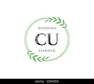 CU Initials letter Wedding monogram logos collection, hand drawn modern minimalistic and floral templates for Invitation cards, Save the Date, elegant Stock Vector