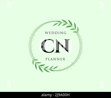 CN Initials letter Wedding monogram logos collection, hand drawn modern minimalistic and floral templates for Invitation cards, Save the Date, elegant Stock Vector