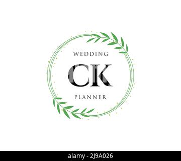 CK Initials letter Wedding monogram logos collection, hand drawn modern minimalistic and floral templates for Invitation cards, Save the Date, elegant Stock Vector