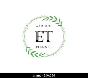 ET Initials letter Wedding monogram logos collection, hand drawn modern minimalistic and floral templates for Invitation cards, Save the Date, elegant Stock Vector