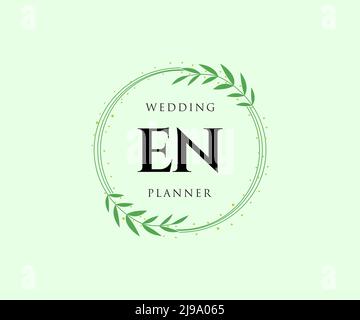 EN Initials letter Wedding monogram logos collection, hand drawn modern minimalistic and floral templates for Invitation cards, Save the Date, elegant Stock Vector