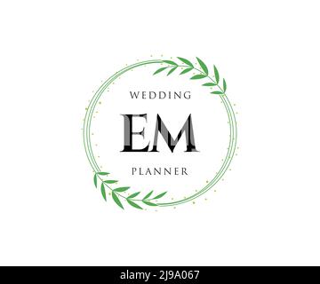 EM Initials letter Wedding monogram logos collection, hand drawn modern minimalistic and floral templates for Invitation cards, Save the Date, elegant Stock Vector