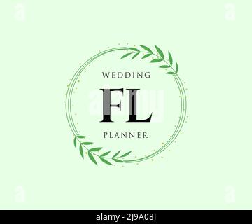 FL Initials letter Wedding monogram logos collection, hand drawn modern minimalistic and floral templates for Invitation cards, Save the Date, elegant Stock Vector