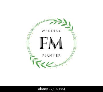 FM Initials letter Wedding monogram logos collection, hand drawn modern minimalistic and floral templates for Invitation cards, Save the Date, elegant Stock Vector