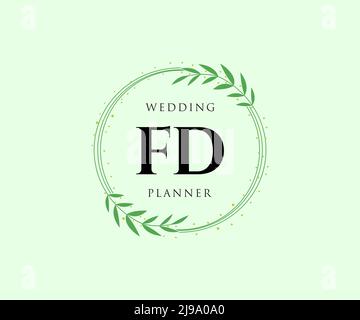 FD Initials letter Wedding monogram logos collection, hand drawn modern minimalistic and floral templates for Invitation cards, Save the Date, elegant Stock Vector