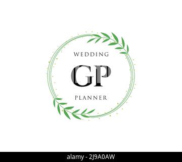 GP Initials letter Wedding monogram logos collection, hand drawn modern minimalistic and floral templates for Invitation cards, Save the Date, elegant Stock Vector
