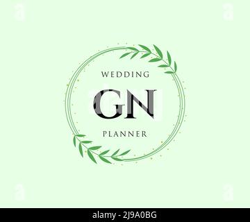 GN Initials letter Wedding monogram logos collection, hand drawn modern minimalistic and floral templates for Invitation cards, Save the Date, elegant Stock Vector