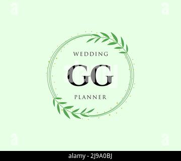 GG Initials letter Wedding monogram logos collection, hand drawn modern minimalistic and floral templates for Invitation cards, Save the Date, elegant Stock Vector
