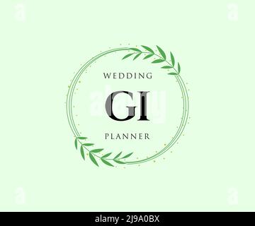 GI Initials letter Wedding monogram logos collection, hand drawn modern minimalistic and floral templates for Invitation cards, Save the Date, elegant Stock Vector