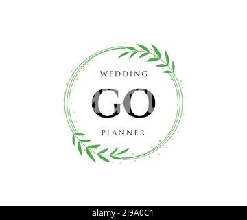 GO Initials letter Wedding monogram logos collection, hand drawn modern minimalistic and floral templates for Invitation cards, Save the Date, elegant Stock Vector