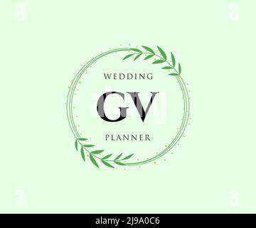 GV Initials letter Wedding monogram logos collection, hand drawn modern minimalistic and floral templates for Invitation cards, Save the Date, elegant Stock Vector