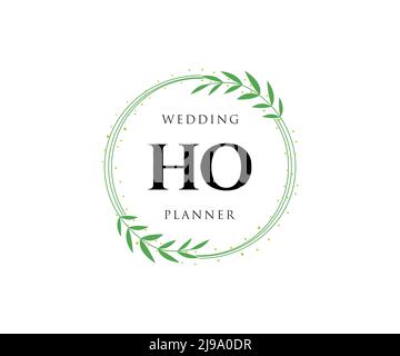 HO Initials letter Wedding monogram logos collection, hand drawn modern minimalistic and floral templates for Invitation cards, Save the Date, elegant Stock Vector