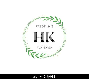 HK Initials letter Wedding monogram logos collection, hand drawn modern minimalistic and floral templates for Invitation cards, Save the Date, elegant Stock Vector
