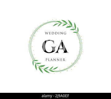 GA Initials letter Wedding monogram logos collection, hand drawn modern minimalistic and floral templates for Invitation cards, Save the Date, elegant Stock Vector
