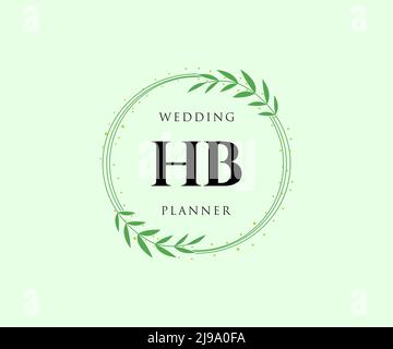 HB Initials letter Wedding monogram logos collection, hand drawn modern minimalistic and floral templates for Invitation cards, Save the Date, elegant Stock Vector