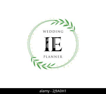 IE Initials letter Wedding monogram logos collection, hand drawn modern minimalistic and floral templates for Invitation cards, Save the Date, elegant Stock Vector