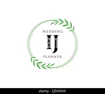 IJ Initials letter Wedding monogram logos collection, hand drawn modern minimalistic and floral templates for Invitation cards, Save the Date, elegant Stock Vector