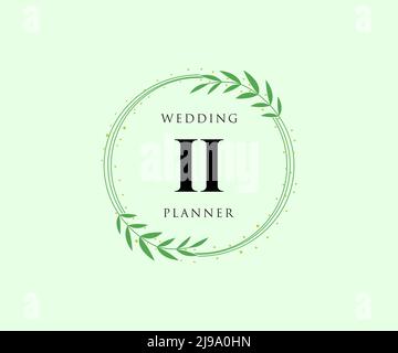 II Initials letter Wedding monogram logos collection, hand drawn modern minimalistic and floral templates for Invitation cards, Save the Date, elegant Stock Vector