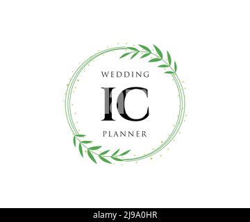 IC Initials letter Wedding monogram logos collection, hand drawn modern minimalistic and floral templates for Invitation cards, Save the Date, elegant Stock Vector