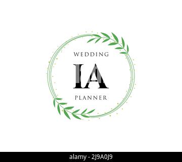 IA Initials letter Wedding monogram logos collection, hand drawn modern minimalistic and floral templates for Invitation cards, Save the Date, elegant Stock Vector