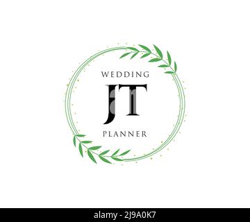 JT Initials letter Wedding monogram logos collection, hand drawn modern minimalistic and floral templates for Invitation cards, Save the Date, elegant Stock Vector