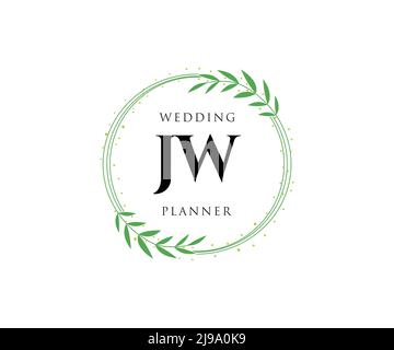 JW Initials letter Wedding monogram logos collection, hand drawn modern minimalistic and floral templates for Invitation cards, Save the Date, elegant Stock Vector