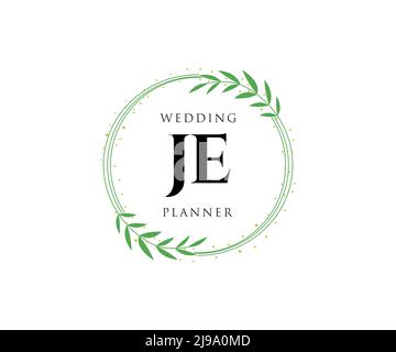 JE Initials letter Wedding monogram logos collection, hand drawn modern minimalistic and floral templates for Invitation cards, Save the Date, elegant Stock Vector