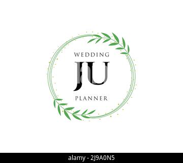 JU Initials letter Wedding monogram logos collection, hand drawn modern minimalistic and floral templates for Invitation cards, Save the Date, elegant Stock Vector