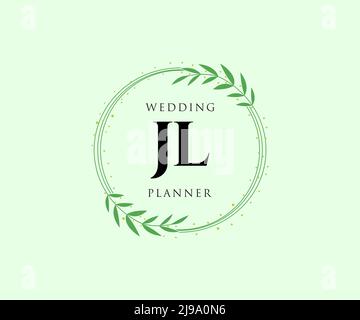 JL Initials letter Wedding monogram logos collection, hand drawn modern minimalistic and floral templates for Invitation cards, Save the Date, elegant Stock Vector