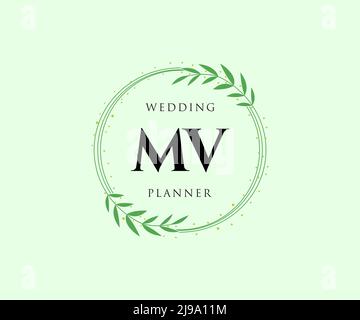 MV Initials letter Wedding monogram logos collection, hand drawn modern minimalistic and floral templates for Invitation cards, Save the Date, elegant Stock Vector