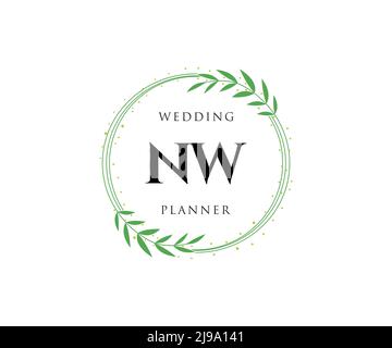 NW Initials letter Wedding monogram logos collection, hand drawn modern minimalistic and floral templates for Invitation cards, Save the Date, elegant Stock Vector