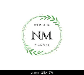 NM Initials letter Wedding monogram logos collection, hand drawn modern minimalistic and floral templates for Invitation cards, Save the Date, elegant Stock Vector