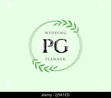 PG Initials letter Wedding monogram logos collection, hand drawn modern minimalistic and floral templates for Invitation cards, Save the Date, elegant Stock Vector