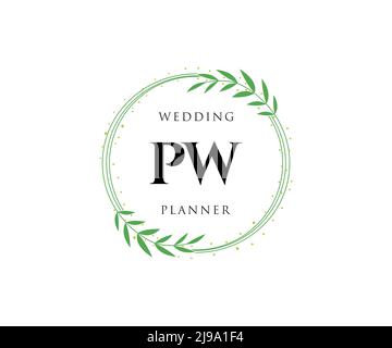 PW Initials letter Wedding monogram logos collection, hand drawn modern minimalistic and floral templates for Invitation cards, Save the Date, elegant Stock Vector