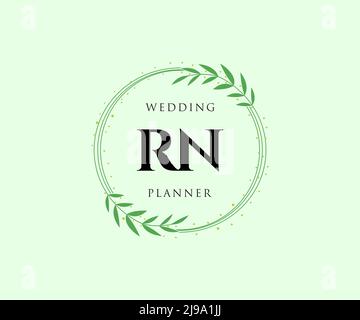RN Initials letter Wedding monogram logos collection, hand drawn modern minimalistic and floral templates for Invitation cards, Save the Date, elegant Stock Vector