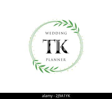 TK Initials letter Wedding monogram logos collection, hand drawn modern minimalistic and floral templates for Invitation cards, Save the Date, elegant Stock Vector