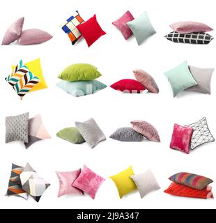 Set of many pillows isolated on white Stock Photo