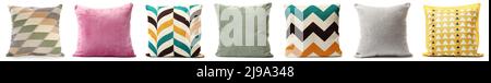 Set of decorative pillows on white background Stock Photo