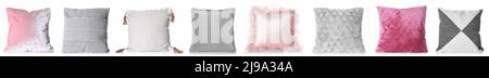 Set of decorative pillows on white background Stock Photo