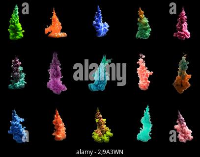 Set of abstract splashes of paints on dark background Stock Photo