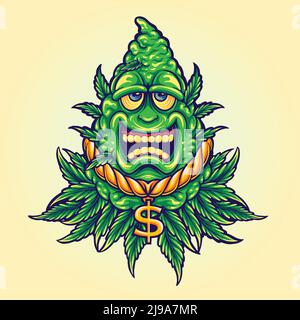 Funky weed leaf with cash money vector illustrations for your work logo, merchandise t-shirt, stickers and label designs, poster, greeting cards Stock Vector